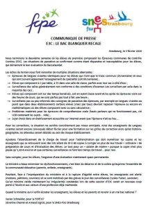 COMMUNIQUE DE PRESSE E3C : LE BAC BLANQUER RECALE