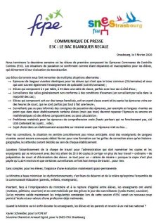 COMMUNIQUE DE PRESSE E3C : LE BAC BLANQUER RECALE
