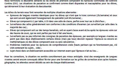 COMMUNIQUE DE PRESSE E3C : LE BAC BLANQUER RECALE