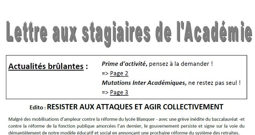 Lettre aux stagiaires de l'académie